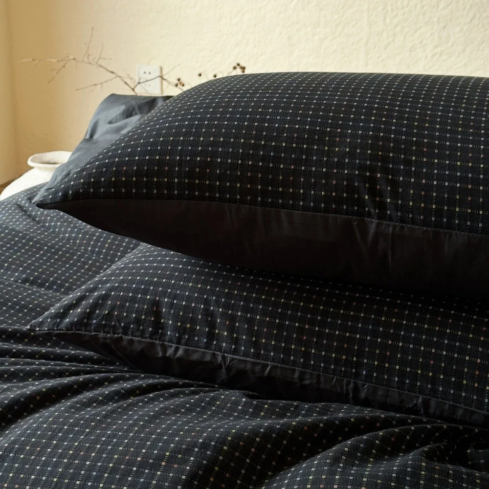 Of Joy Black Plaid 100% Cotton Yarn-dyed Jacquard Reversible Comforter Set King